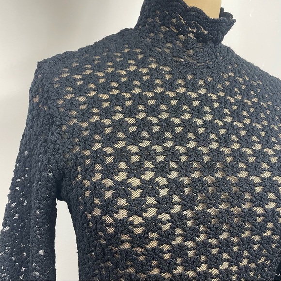 VTG Victorian Top Alberto Makali Lace Med Black Floral BohoGoth Alt Grunge Sheer - Picture 9 of 16